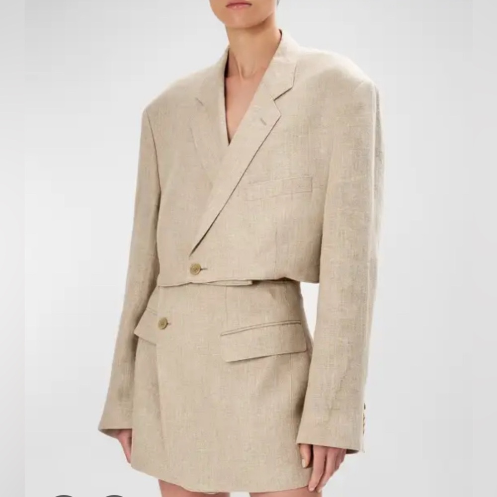 Ronny Kobo Michaela Oversized Cropped Linen Blazer
